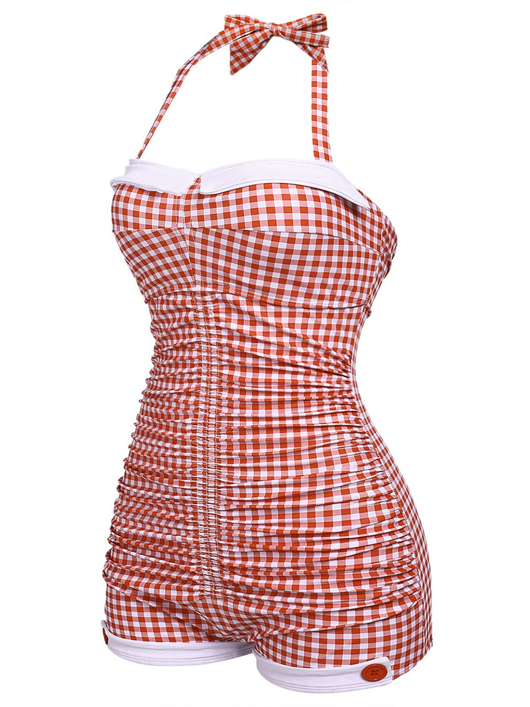[Pre-Vendita] Costume Intero Rosa a Quadretti Halter con Fiocco Anni '50 5