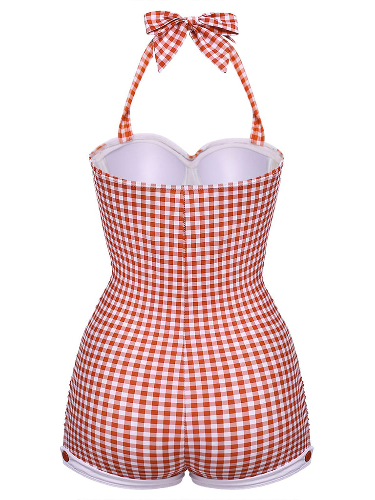 [Pre-Vendita] Costume Intero Rosa a Quadretti Halter con Fiocco Anni '50 6