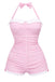 Gingham 1950s Halter Bowknot One-piece Swimsuit a?? vintage elegance for the modern woman