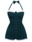 [Prevendita] Costumi intero a quadri con fiocco blu e verde anni '50
