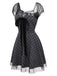 Gray 1960s Bowknot Mesh Patchwork Polka Dot Dress - vintage dress, retro fashion