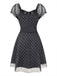 Gray 1960s Bowknot Mesh Patchwork Polka Dot Dress - vintage dress, retro fashion