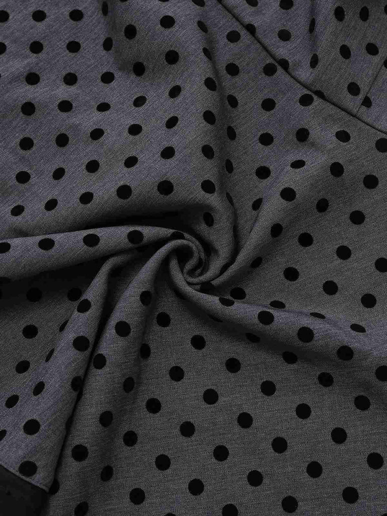 Gray 1960s Bowknot Mesh Patchwork Polka Dot Dress - vintage dress, retro fashion
