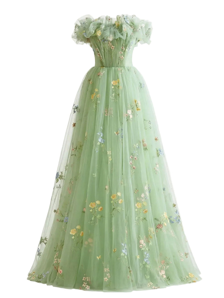 Green floral dress on a white background