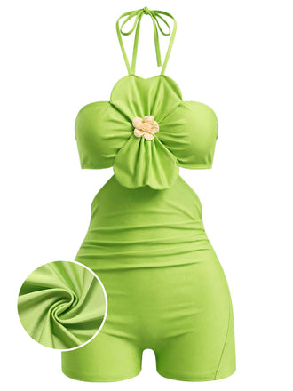 [Pre-Vendita] Costume Intero con Schiena Scoperta Floreale Verde Anni '60
