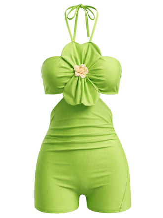 [Pre-Vendita] Costume Intero con Schiena Scoperta Floreale Verde Anni '60 2