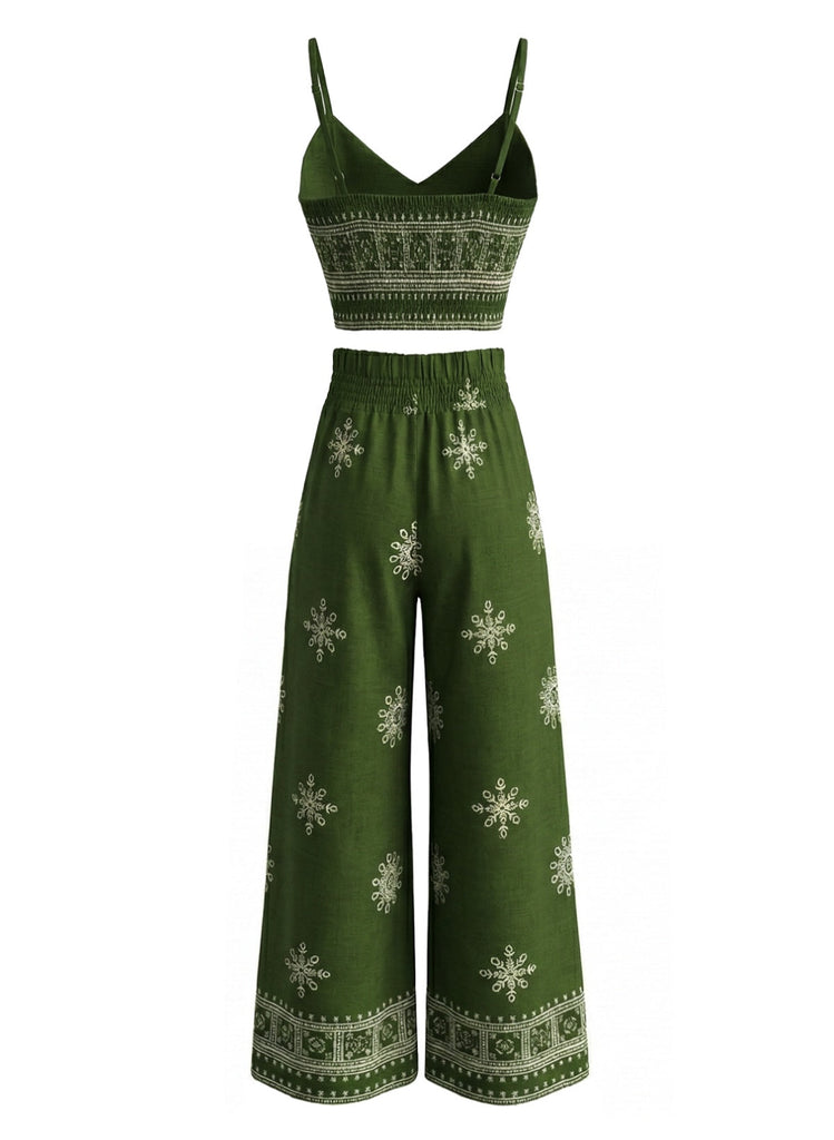 [Pre-Vendita] 2 Pezzi Top a Spalline Sottili Floreale con Pantalone Verde Anni '70 5