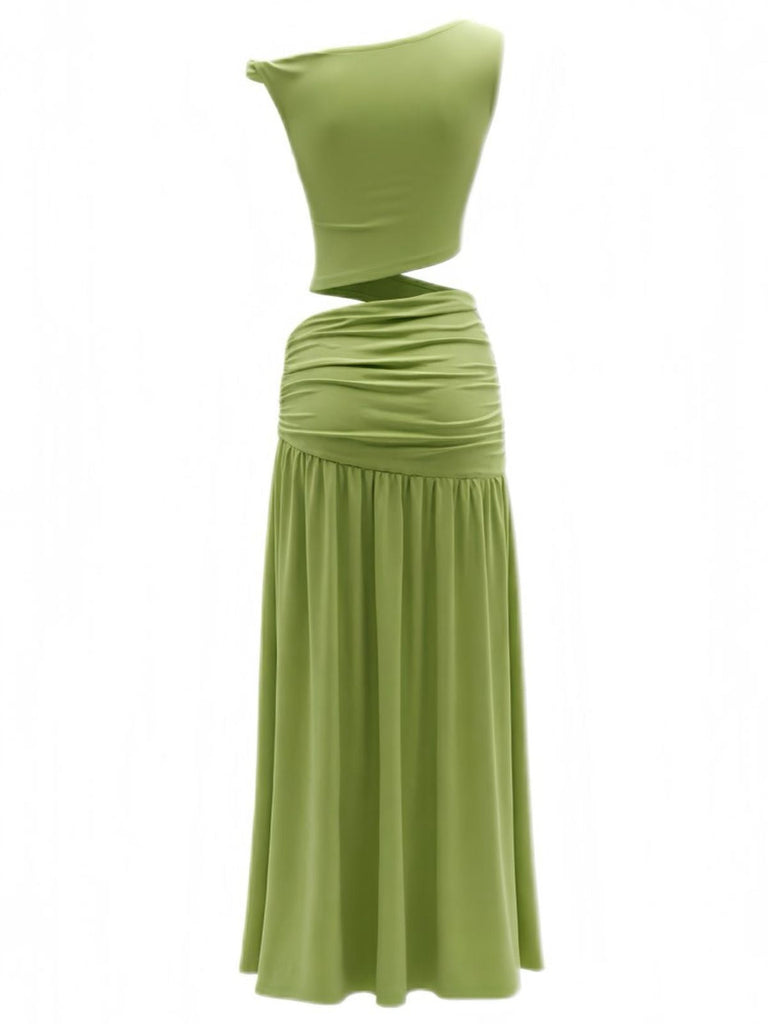 2PCS Anni '30 Top a Spalle Scoperte e Gonna Lunga Arricciata