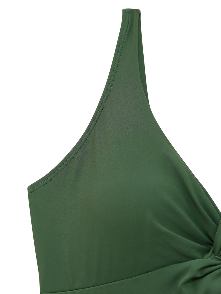 Costume con Gonna Tinta Unita Twist Front Hollow One-Piece Anni '30 8
