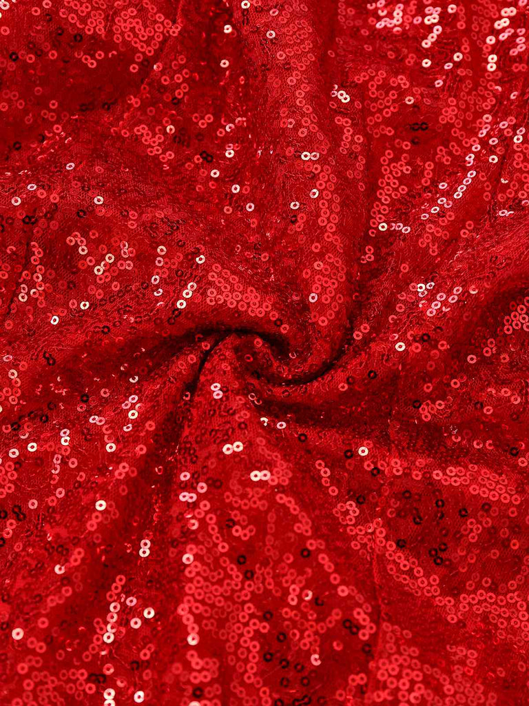 Abito paillettes natalizio con spalle scoperte in peluche rosso anni '70