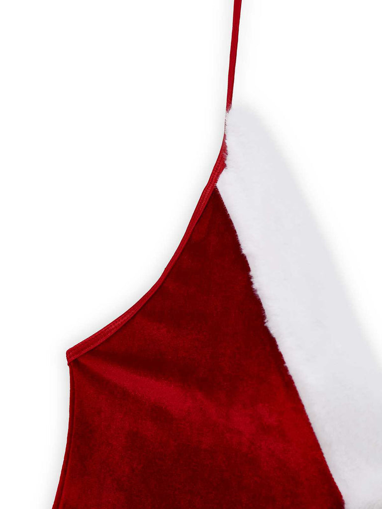 Body natalizio in peluche con scollo a V profondo e cappello anni '70