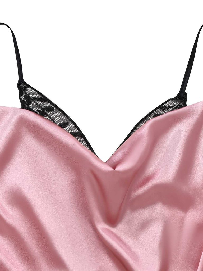 Camicia da notte in raso e pizzo a farfalla con sottoveste eanni '80