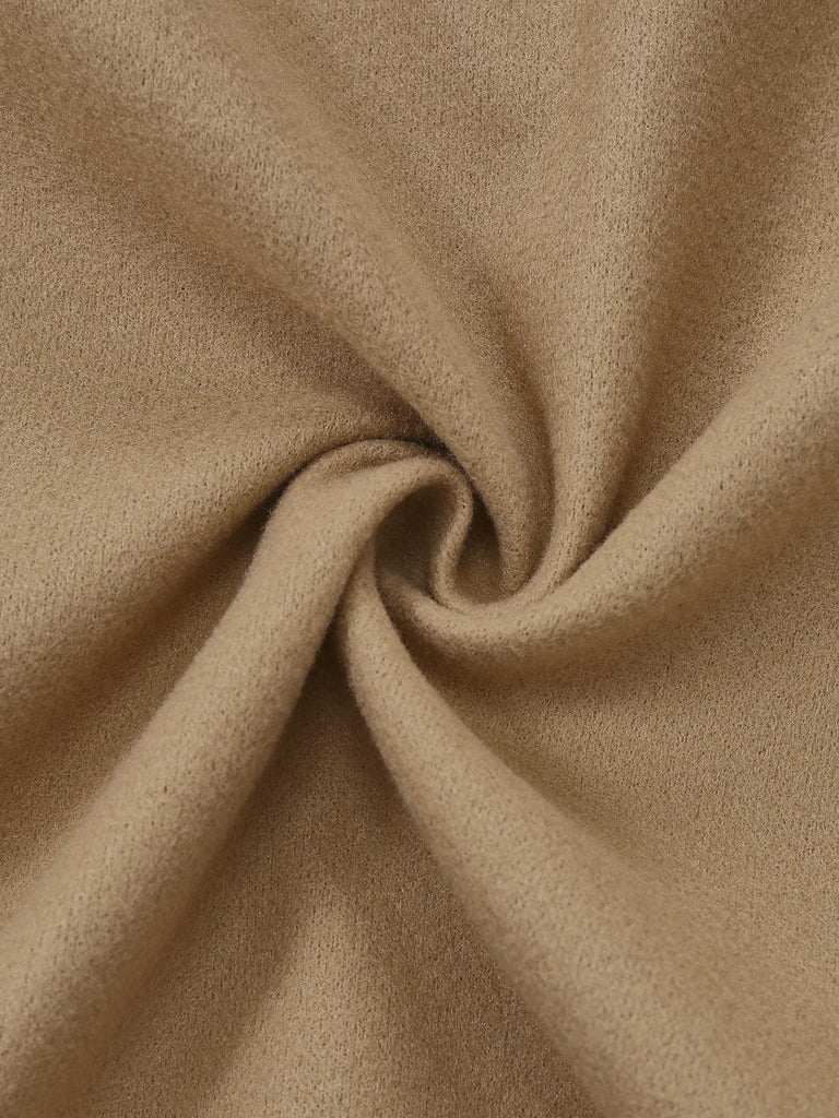 Cappotto con cintura e collo in pelliccia tinta unita cachi anni '20