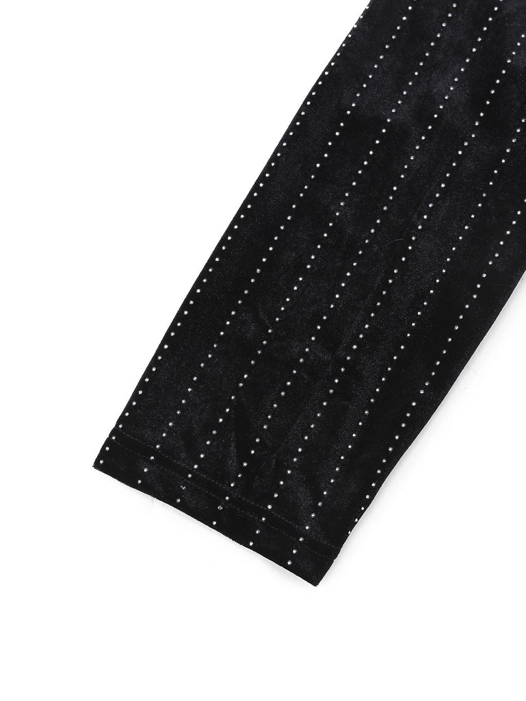 2PCS Completo blazer e pantaloni in velluto con paillettes nero anni '60