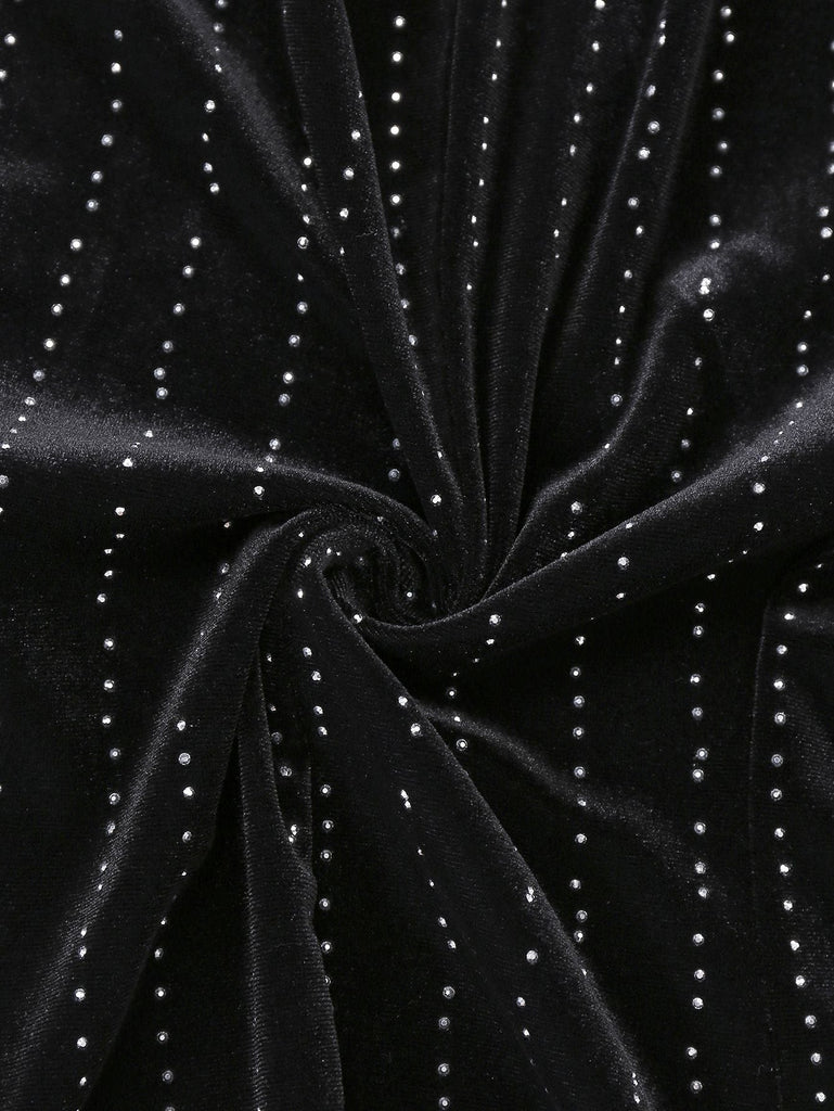 2PCS Completo blazer e pantaloni in velluto con paillettes nero anni '60