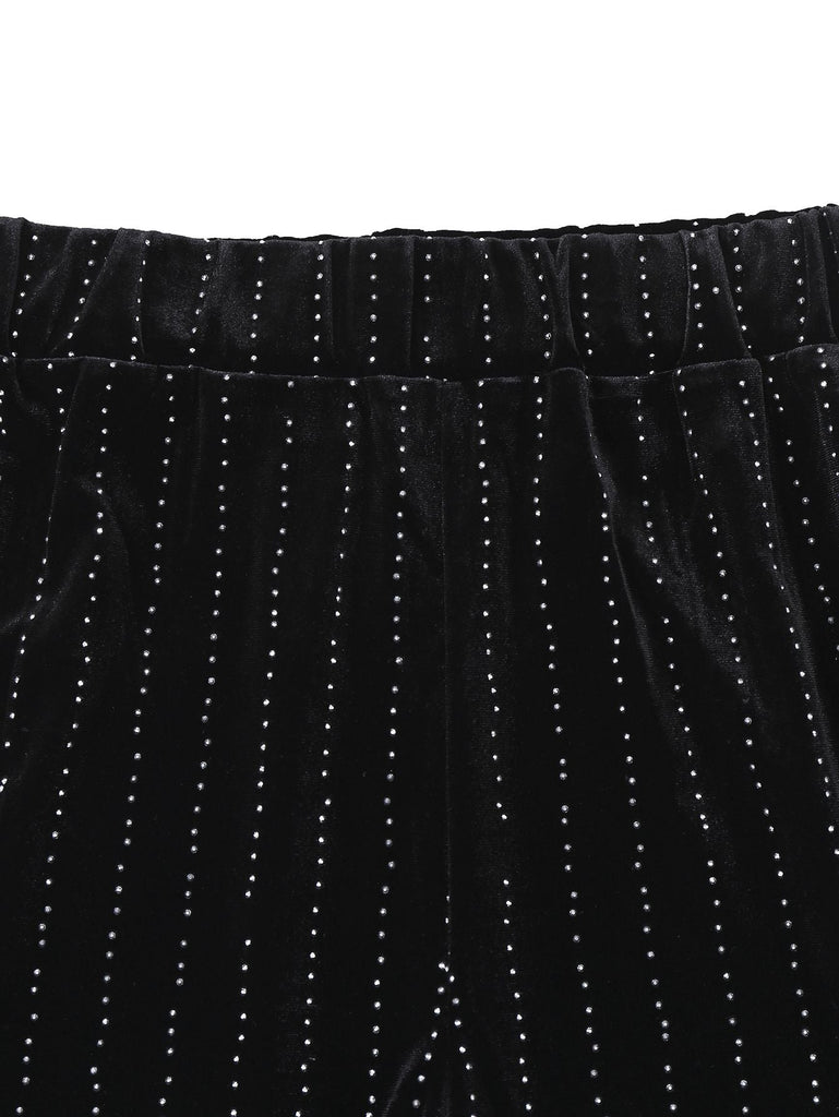 2PCS Completo blazer e pantaloni in velluto con paillettes nero anni '60