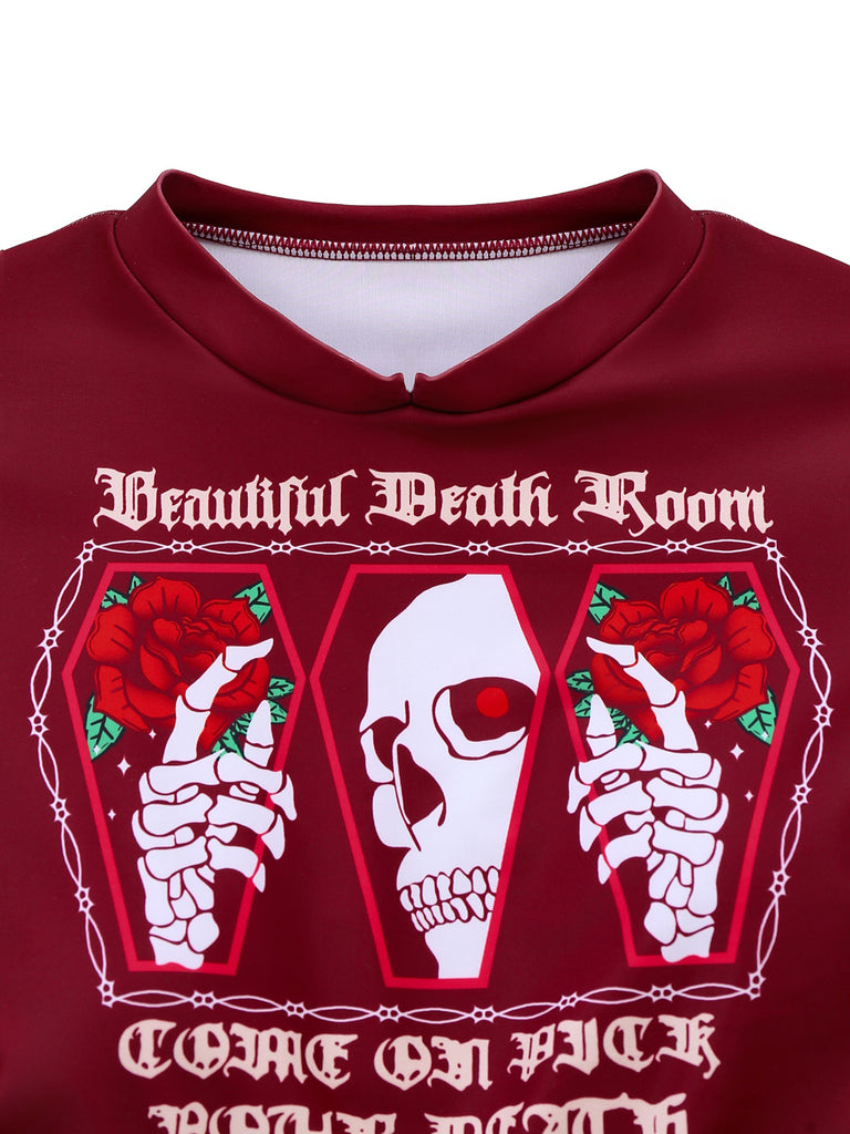 Tankini con grafica a teschio e rosa nero anni '80