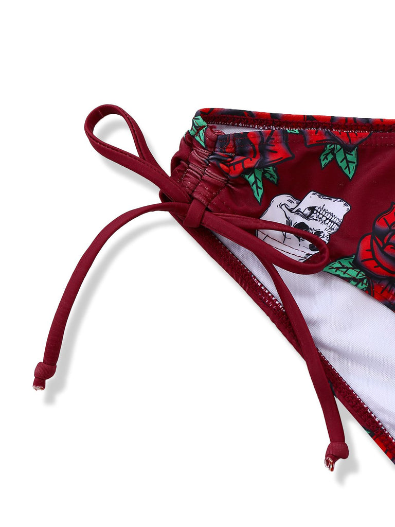 Tankini con grafica a teschio e rosa nero anni '80