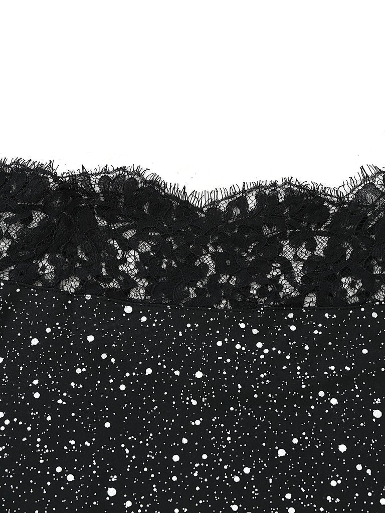 Abito aderente in pizzo con spalle scoperte e metallizzato nero anni '80