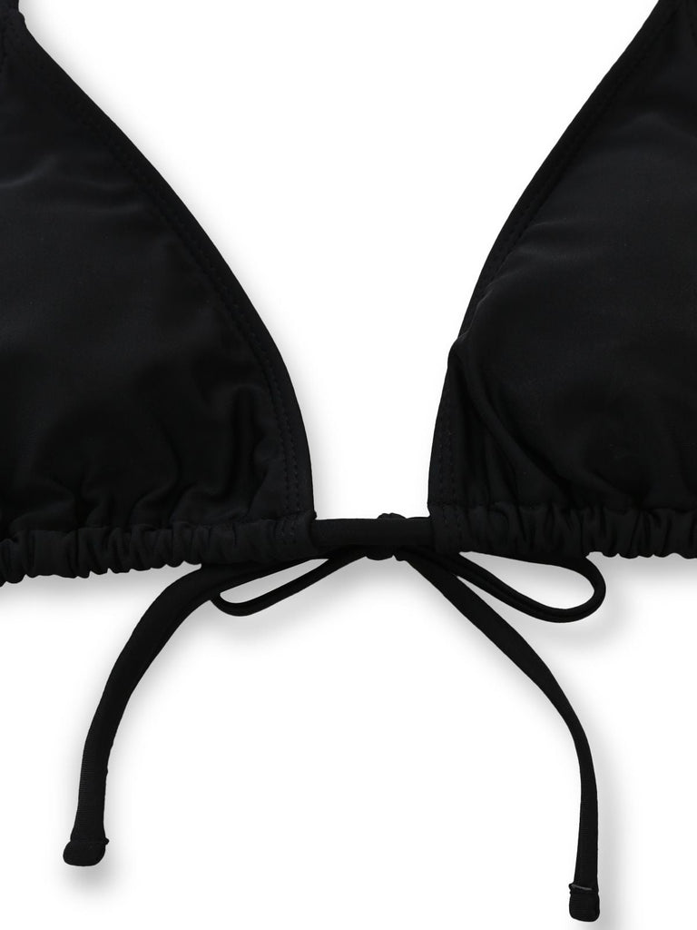 3PCS Nero Bikini con Stampa Vacanze Rete e Copricostume
