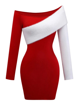 Abito aderente color block con spalle scoperte anni '60