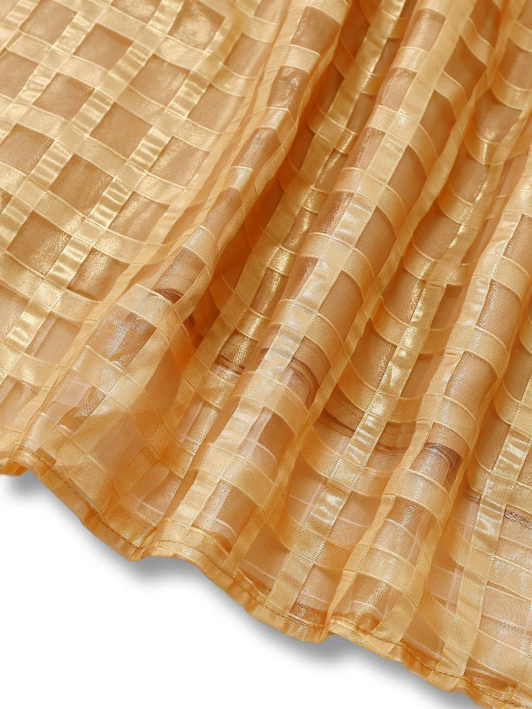 Abito da sera e maniche a sbuffo a quadri trasparente oro anni '40