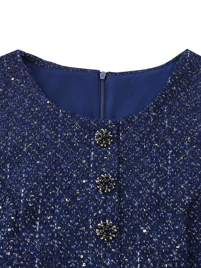 Abito plissettato senza maniche con cintura e bottoni di perle anni '60