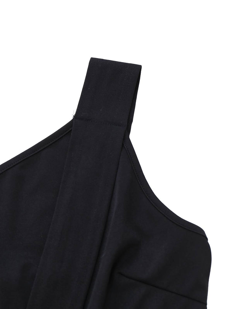 Tuta lunga monospalla e gamba larga con cintura nero anni '80