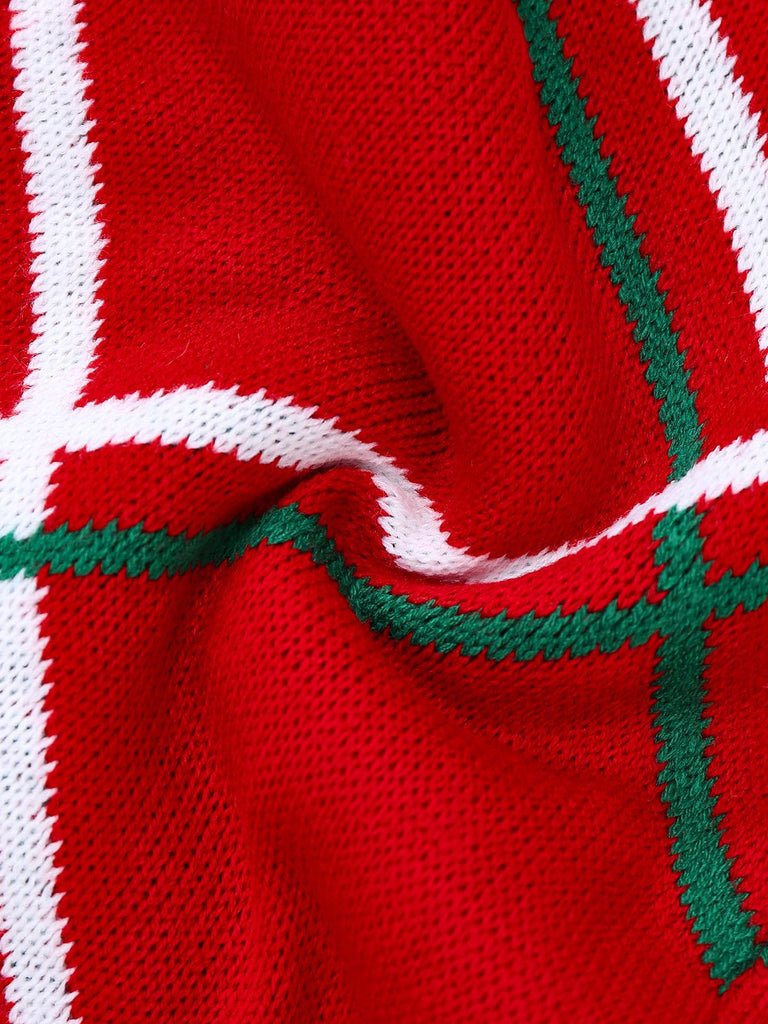 Tuta lunga patchwork a quadri natalizi con fiocco anni '60