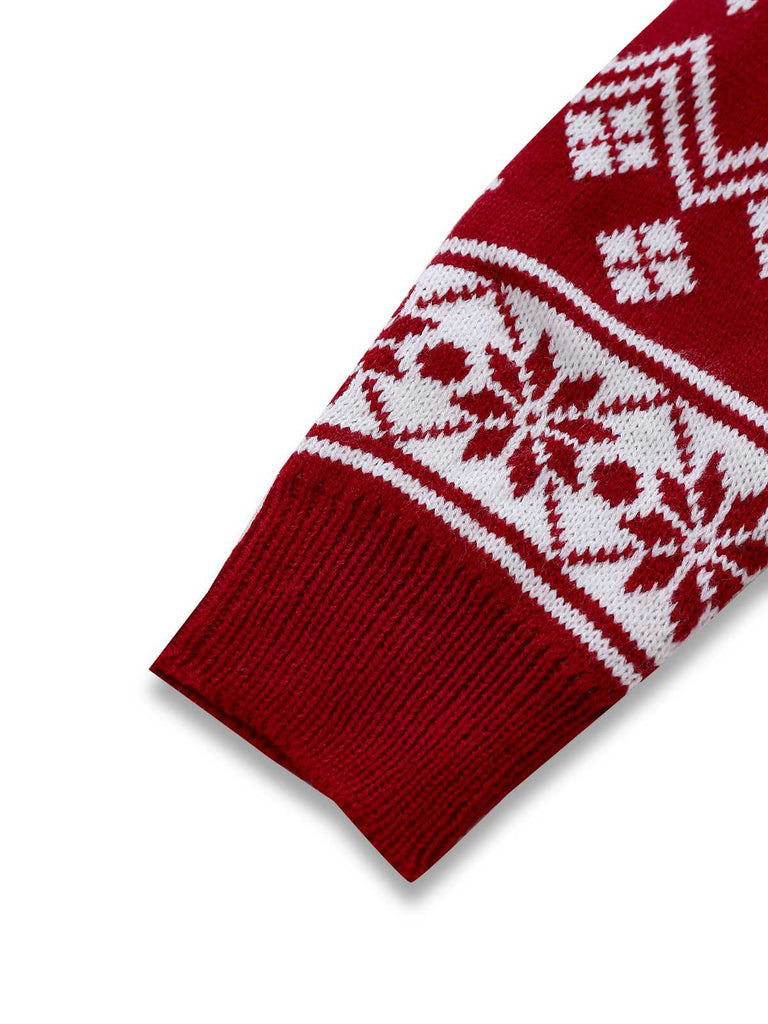 Abito in maglia jacquard con fiocco di neve e renne natalizie anni '60