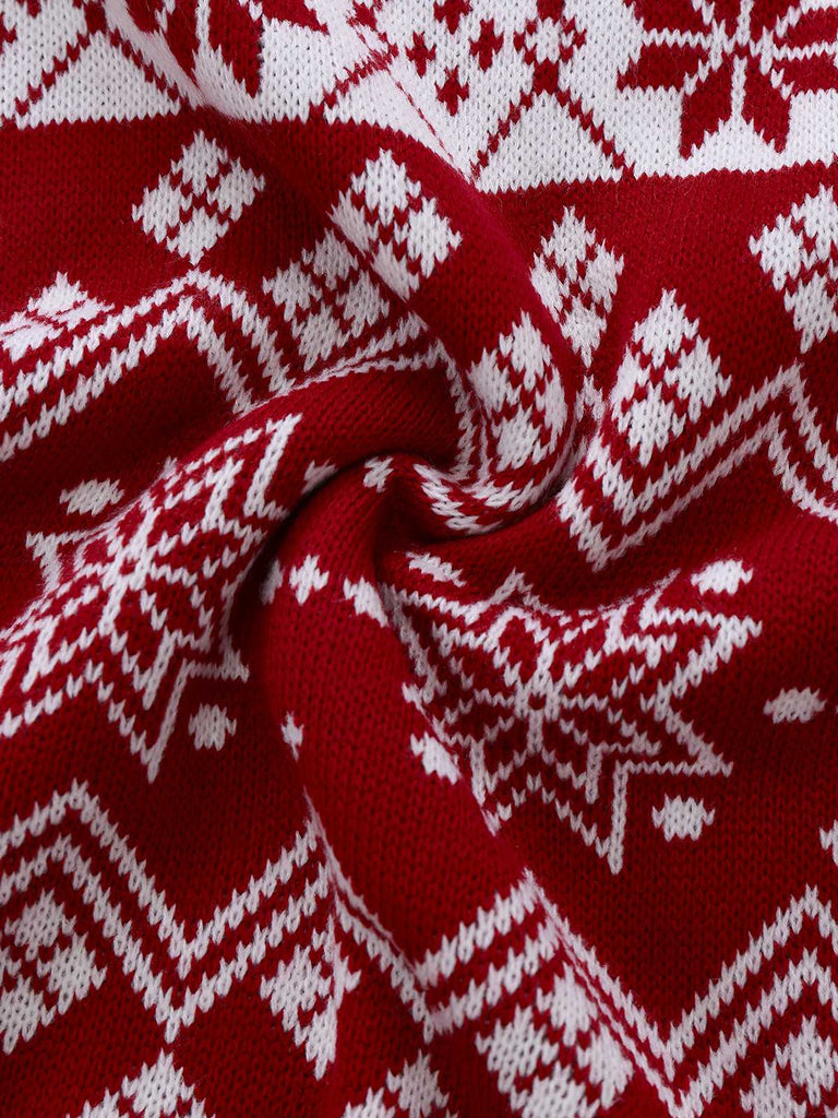 Abito in maglia jacquard con fiocco di neve e renne natalizie anni '60