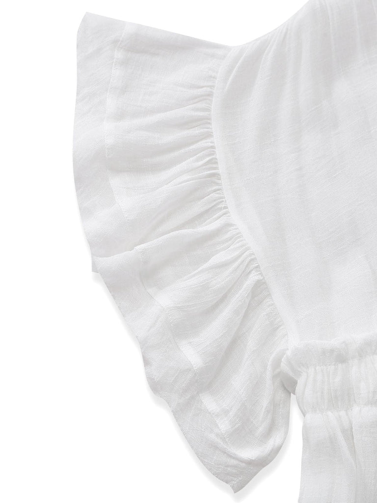 Copricostume da spiaggia in rayon slub con scollo a V anni '30