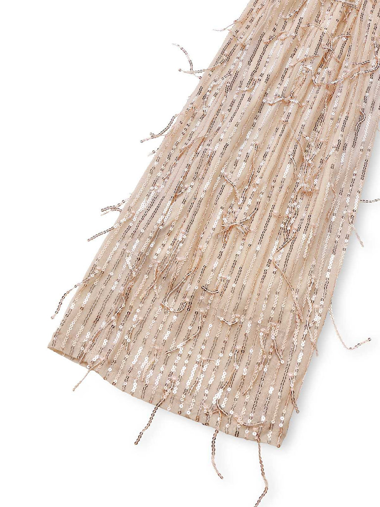 Tuta lunga con frange di paillettes e scollo a V anni '70