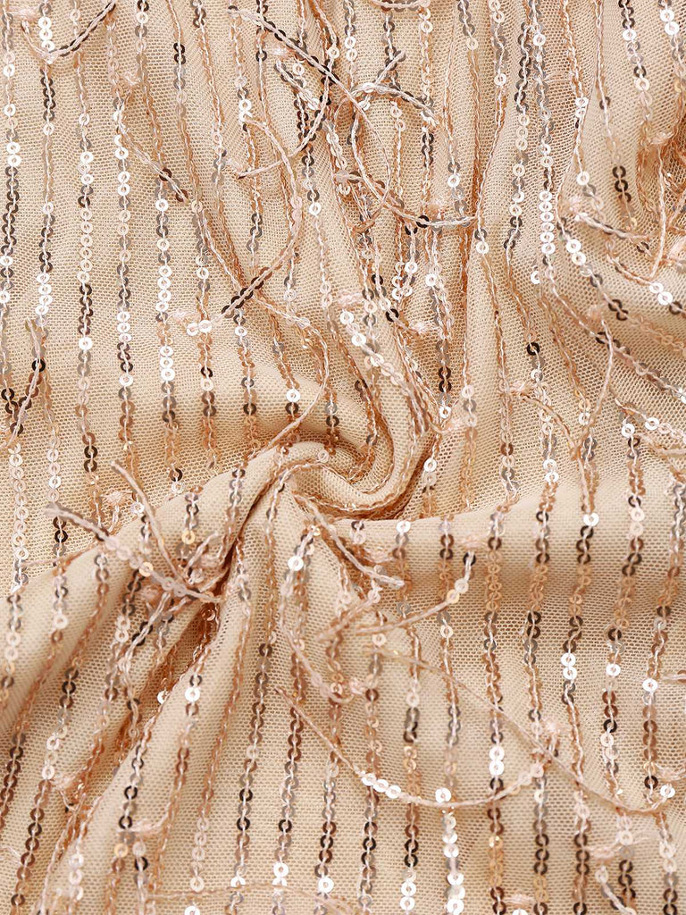 Tuta lunga con frange di paillettes e scollo a V anni '70