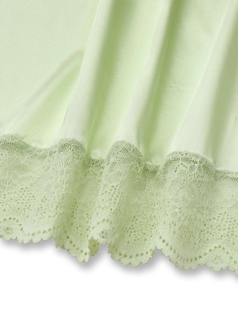 Camicia da notte in pizzo e raso con scollo a V verde anni '60