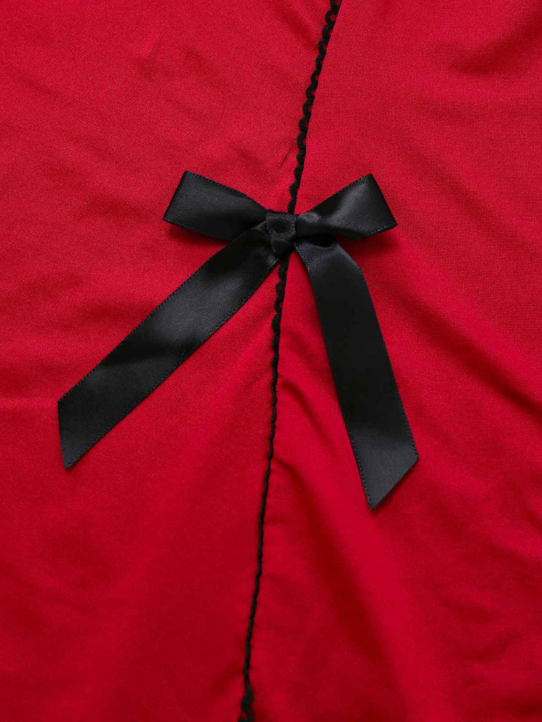 Camicia da notte con volant in pizzo a fiocco rosso anni '60