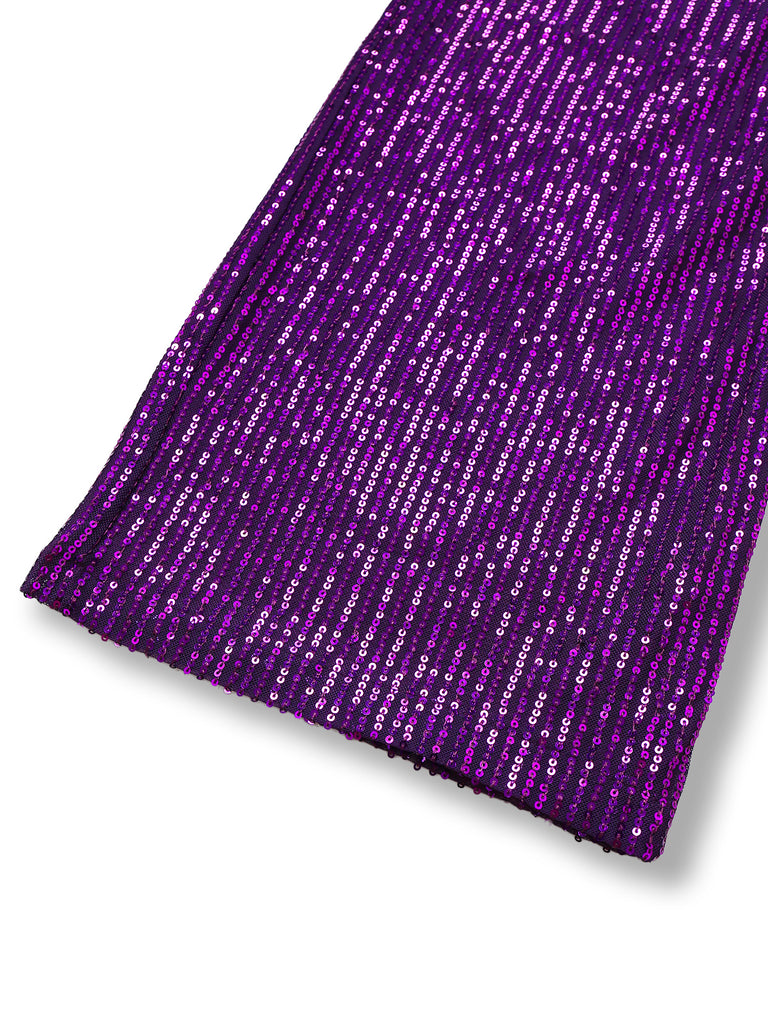 Tuta lunga monospalla con paillettes viola anni '70