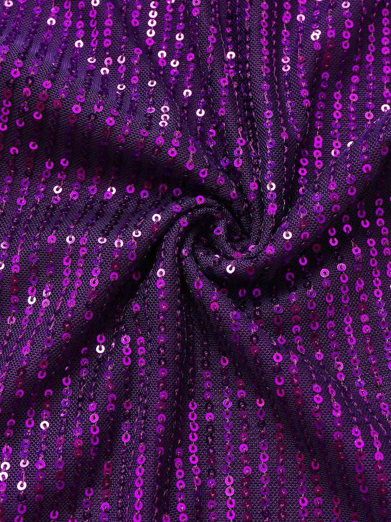 Tuta lunga monospalla con paillettes viola anni '70