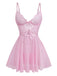 Camicia da notte con spalline sottili in pizzo rosa anni '50