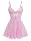 Camicia da notte con spalline sottili in pizzo rosa anni '50