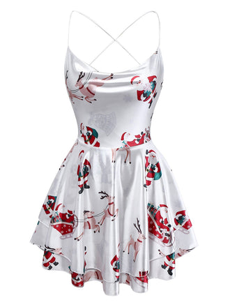 Abito con senza schienale e strati di macchie natalizie bianco anni '60