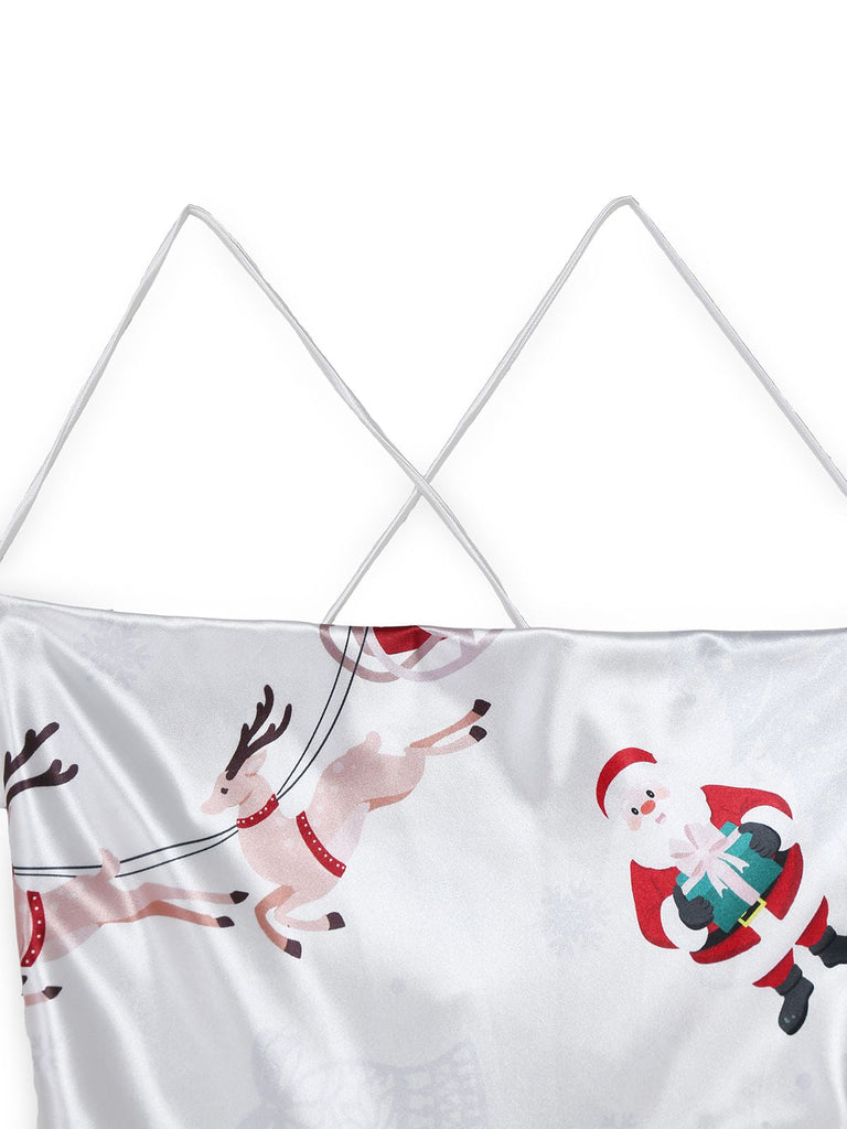 Abito con senza schienale e strati di macchie natalizie bianco anni '60