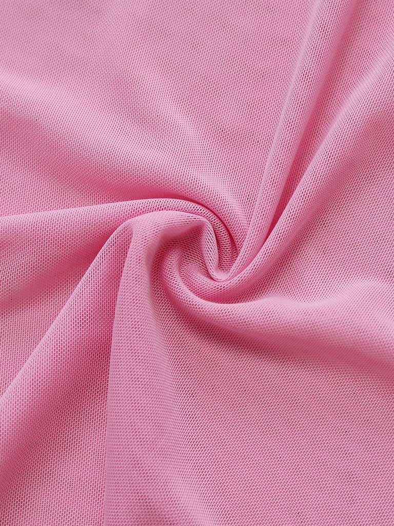 Camicia da notte con spalline sottili in pizzo rosa anni '50