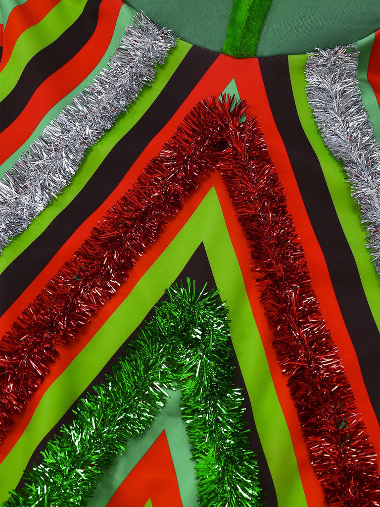 Felpa con cappuccio in 3D con albero di Natale colorato anni '70