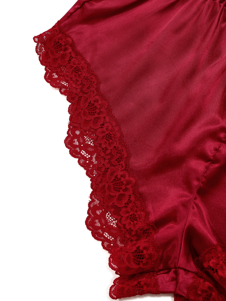 Tuta da notte in pizzo e raso con scollo a V profondo anni '50