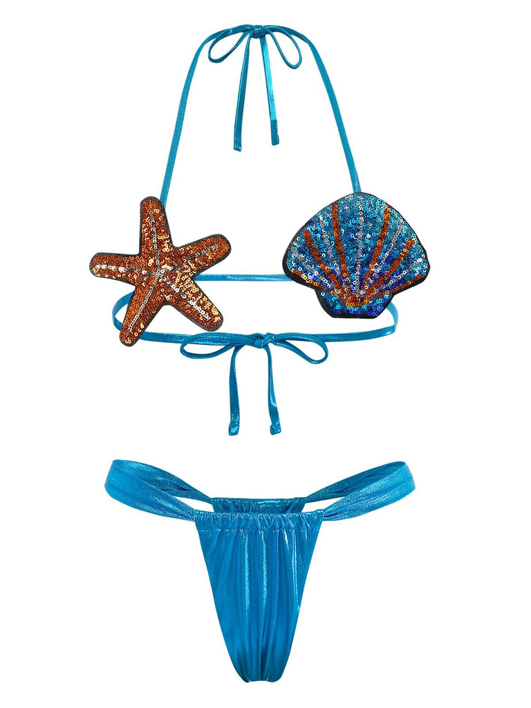 Set Bikini Blu Shell & con Stella Marina Anni '70 2