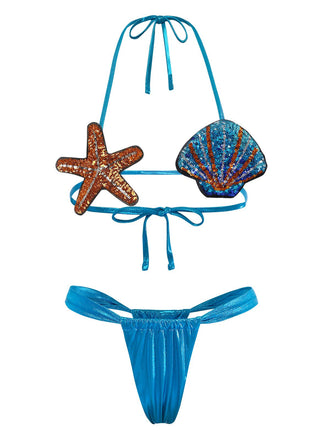 Set Bikini Blu Shell & con Stella Marina Anni '70 2