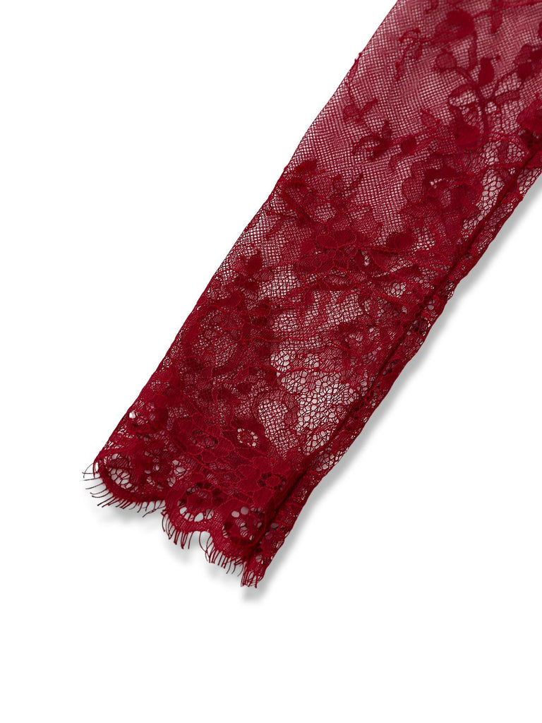 Abito bordeaux anni '30 in pizzo e spalle scoperte