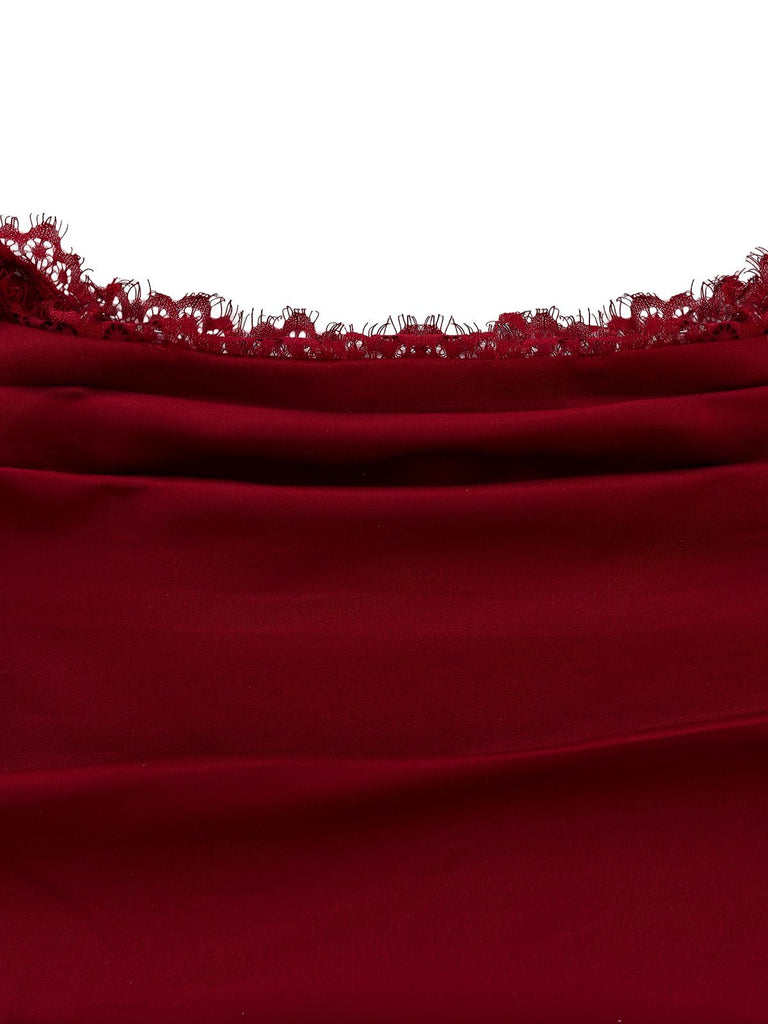 Abito bordeaux anni '30 in pizzo e spalle scoperte