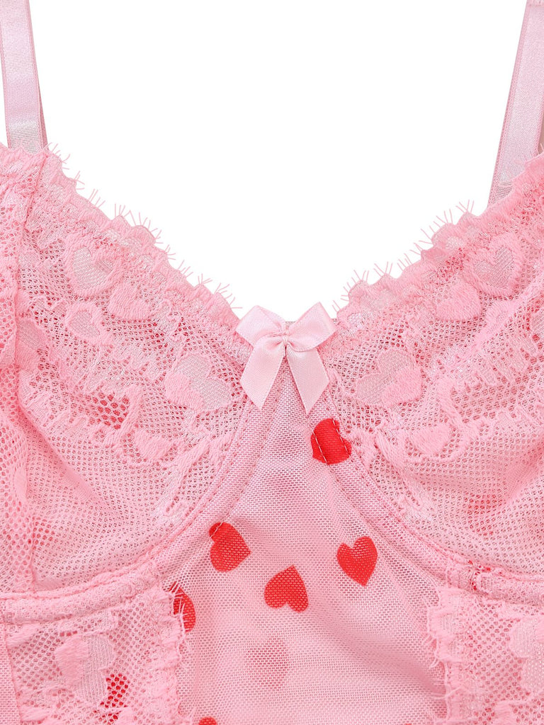 Camicia da notte con pizzo a cuore trasparente anni '80